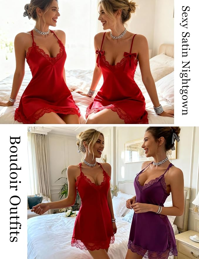 Avidlove Women Lingerie Satin Lace Chemise Nightgown Sexy Full Slips Sleepwear S-4XL