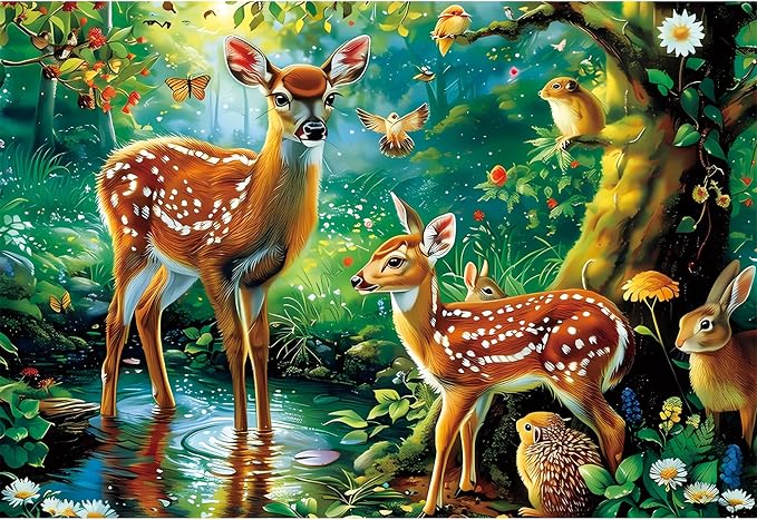 Puzzles for Kids Ages 4-8, 100 Piece Puzzles Kids Ages 4-6 6-8 8-10 Deer Animal Jigsaw Puzzle Toys Educational Puzzle Floor Birthday Gifts for Girls and Boys