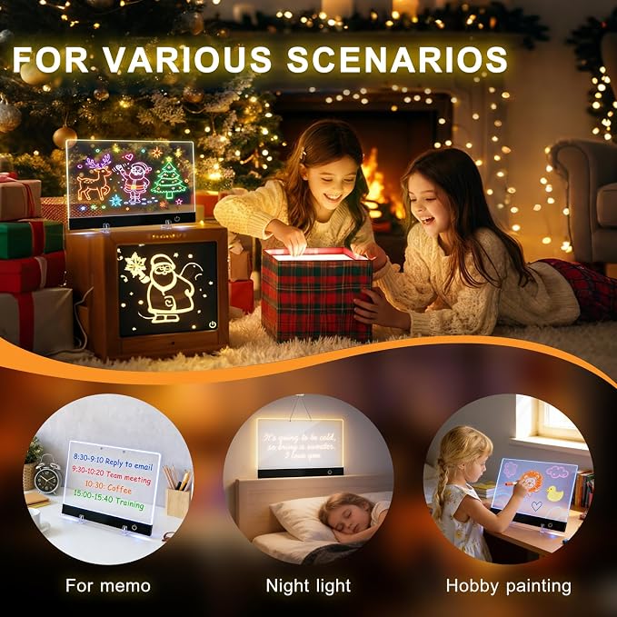 LED Drawing Board for Kids, 13.7" Light Up Doodle Board with 8 Color Modes, Thickened Scratch-Resistant Dry Erase Note Board, USB Powered Glow Art Pad, Complete Art Set, Birthday Gifts for Boys Girls