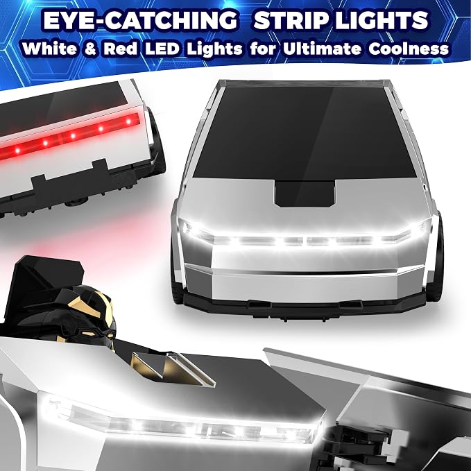 Transform RC Cyber Pickup Truck Cars Robot Toy for Kids, 2.4GHz Remote Control Car with One-Button Deformation 360° Rotation LED Lights Birthday Gifts for Boys Age 4-7-8-12（1:18 Scale）