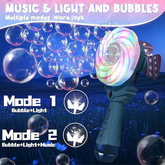 Bubble Wands for Kids Age 4-8: Windmill Light Up Automatic Bubble Machine Rechargeable with 2 Bubble Solution Outdoor Party Birthday Toys for Toddlers, Gift for 3 4 5 6 7 8 Year Old Girls Blue