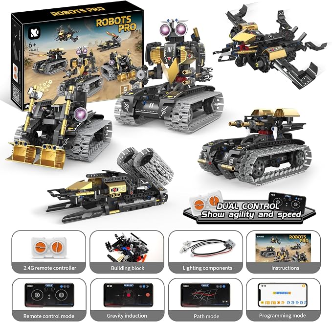 5-in-1 RC Robot Building Kit for Kids, APP & Remote Control STEM Robotics Technic Coding Robotic Toys, Erector Set with 323 Pcs, Educational Toy for Boys Girls Age 8 9 10 11 12 13 14+