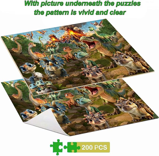 Puzzles for Kids Ages 6-8 8-10 Year Old, 200 Pieces Jigsaw Puzzles for Kids-Dinosaur World， Learning Educational Toys for Boys and Girls Ages 10-12 Year Old