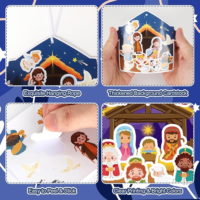 PAIVSUN 24Pcs Nativity Craft Sticker, Make a Nativity Scene Stickers DIY Hanukkah Christmas Crafts Kits for Xmas Tree Ornament Classroom Religious Christian Party Game Supplies, 2 Designs