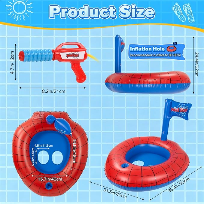 Kids Pool Float with Water Gun, Inflatable Ride-on Kids Pool Floats Toys for Boys & Girls Ages 3 4 5 6 7 8, Toddlers Pool Toys for Swimming Pool, Beach, Summer Outdoor Games