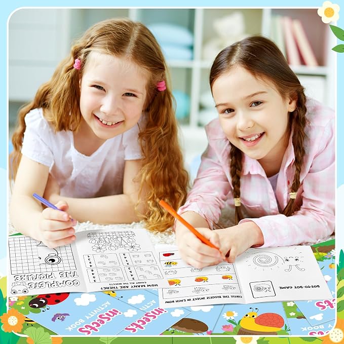 Insect Activity Books for Kids -24Pcs Bulk Insect Theme Games Coloring Book Set Mini Mazes Word Search Word Scramble Games for Birthday Graduation Holiday Party Goodie Bags Stuffer Classroom Favors