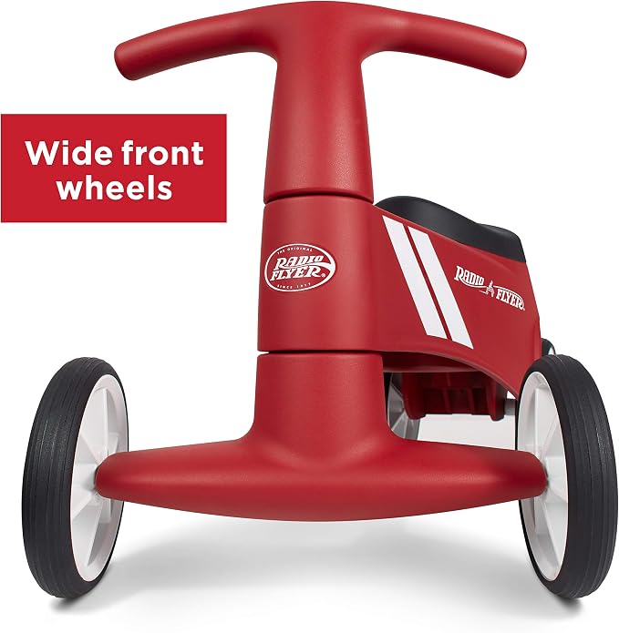 Radio Flyer Scoot About Sport Ride On, For Toddlers 1-3, Stable Wide-Set Front Wheels, Front Steering, Clear Kick Path, Under Seat Storage, Easy-Glide Wheels, 42 lb Capacity, Toddler Ride On Toys