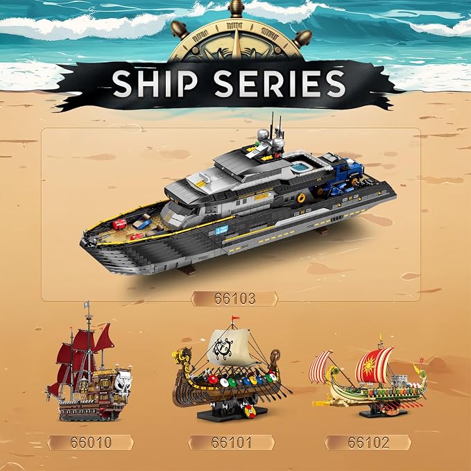 Reobrix Luxury Yacht Building Block Set for Adult 66103, Cruise Ship Building Toy Boat Model Kit, Yacht Collectible Display Decorations Gift for Adult Boys Girls Kids 14+ (4421PCS)