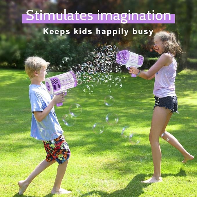 Bubble Gun, Bazooka Bubble Machine Gun, Bubble Blaster Gun with Bubble Solution, 69 Holes Bubble Bazooka Gun Outdoor Summer Toy Party Favors for Kids Purple Easter Bubble Maker Blowers