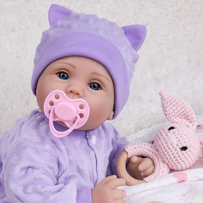 Milidool Lifelike Reborn Baby Dolls Girl-18 inch Realistic Newborn Baby Dolls for Kids Age 3 +,Purple Clothes