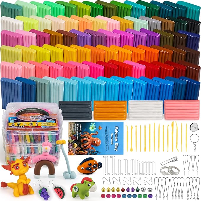 Ixiaoyoo 88 Colors Polymer Clay, DIY Modeling Clay Starter kit for Kids, Oven Baked Model Clay Art & Crafts Toys with Sculpting Tools, Non-Sticky, Birthday & Christmas Gift for Kids & Adults Artists