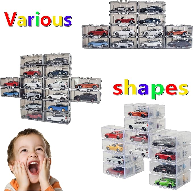 Toys Organizer Storage Case for Hot Wheels Car, for Matchbox Cars, for Mini Cars,1/64 Scale Hot Toy Wheels Display Case Holds 10/40 Cars，Interlocking Hot Car Wheels Storage (Black 10 PCS)