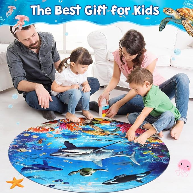 DIGOBAY Underwater Ocean Floor Puzzle for Kids Ages 4-6, Shark Toys for Boys Girls, 70 Pieces Large Jigsaw Shark Puzzles for Kids Ages 4-8, Educational Ocean Animals Toys for Birthday Christmas