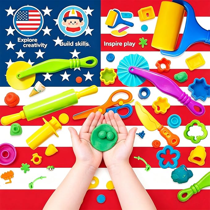 Dough Tools Set for Kids – 17 Pieces Modeling Clay Tools with Rollers & Cutters – Toddler Craft Playdough Accessories for Preschool Learning Activities