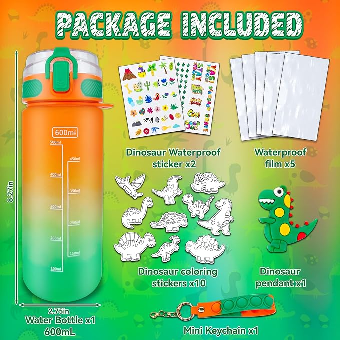 EDSPORTSHOUSE Decorate Your Own Water Bottle Kits for Boys Age 5-12,Dinosaur Painting Crafts,Fun Arts and Crafts Toys for Boys Birthday Christmas(Dinosaur)