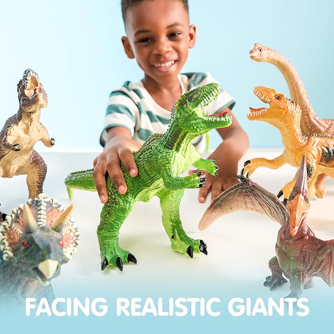 JOYIN Big Dinosaur Toys for Toddlers, 6 Piece Large Soft Dinosaur Figures with an Educational Book, Jumbo Realistic Toys for Boys and Girls Gift, Birthday Easter Gifts for Kids Ages 1 2 3 4 5