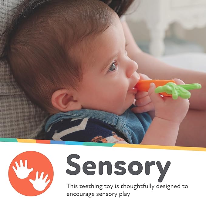 Nuby Silicone Carrot Tube Teether - Baby Teething Toy - Massaging Bristles for Sore Gums - 3+ Months - Easter Basket Stuffer