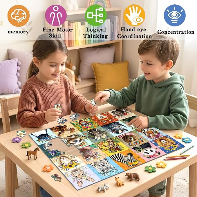 Puzzles for Kids Ages 6-8 8-12 Year Old, 200 Pieces Jigsaw Puzzles for Kids-Beautiful Wild Animals Jigsaw Puzzles Learning Educational Toys for Boys and Girls