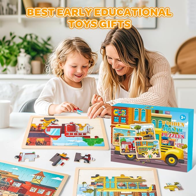 Wooden Puzzles for Kids Age 3 4 5 Year Old, 6 Pack 60 Pcs Toddler Jigsaw Puzzles for Girl Boy Animals Space Activities Preschool Learning Educational Birthday Gift Travel Autistic Wooden Toys