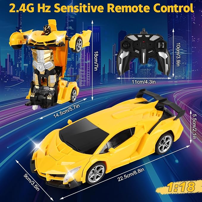 Transform Remote Control Cars for Kids 4-12，Transforming Robot Toys for Boys 5-7，RC Cars for Ages 6-8，2.4Ghz One-Button Deformation 360° Rotation Car Toy Gifts for Aged 4 5 6 7 8 9 10 11 12