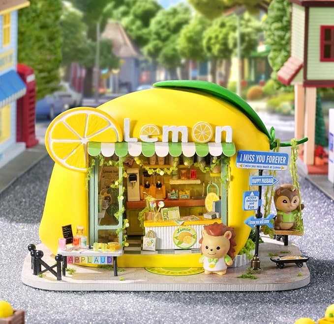 DIY Miniature Fruit Scene Dollhouse Kit, 1:72 Scale Handmade Craft Model Lemon Juicy Shop, Creative 3D Wooden Puzzle Building Set for Adults, Compact Home Decor Gift
