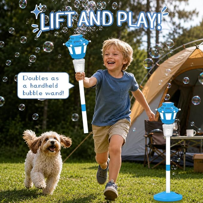2 Pack Bubble Machine for Kids, Automatic Bubble Blower with Light & Rechargeable Battery, 40 Inch Adjustable Height Outdoor Toys for Party, Toddlers, Sibling Gifts (Includes 6 Solution), Blue