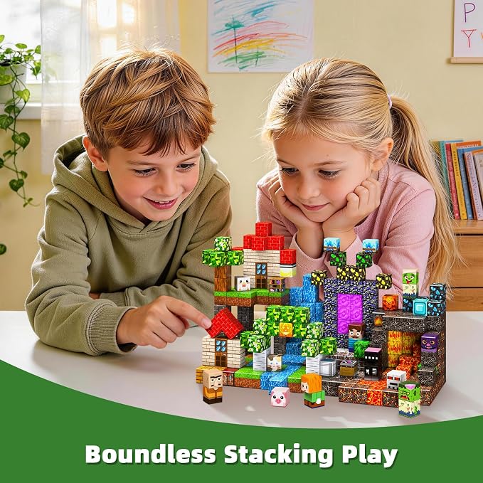 300PCS Magnetic Blocks, Magnetic Building Cube Set for Kids Ages 3+, Constructions STEM Stacking Tiles Toy Building Birthday Gifts for Boys Girls