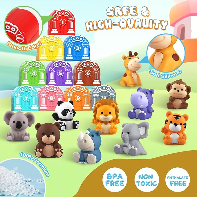 Toddler Toy for 1 2 3+ Years Old, Learning Toy for Toddlers with 20PCS Safari Animal, Montessori Educational for Kids,10 Animals &10 Houses for Babies Boys Girls Easter Christmas Birthday Gift