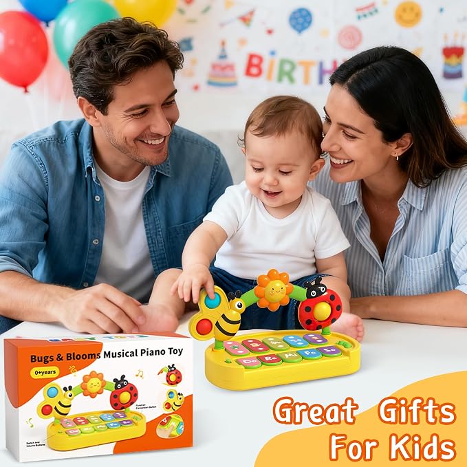 Baby Piano Toys 6-12 Months Light Up Music Keyboard 6 9 12 18 Month Old Baby Toys with 4 Modes, Infant Educational Learning Toys for Girl, Small Musical Piano for Babies 1 Year Old Boys Girls Gift