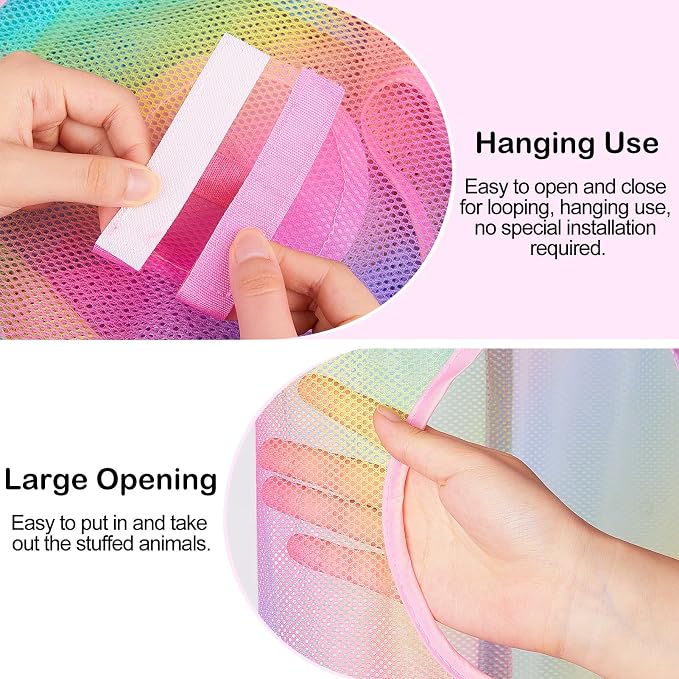 Basumee Stuffed Animals Net or Hammock 2 Pcs Stuffed Animals Storage Toy Net Hammock for Plushies Storage Organizer Mesh Kids Girls Room Decor, Rainbow, 5 Tiers