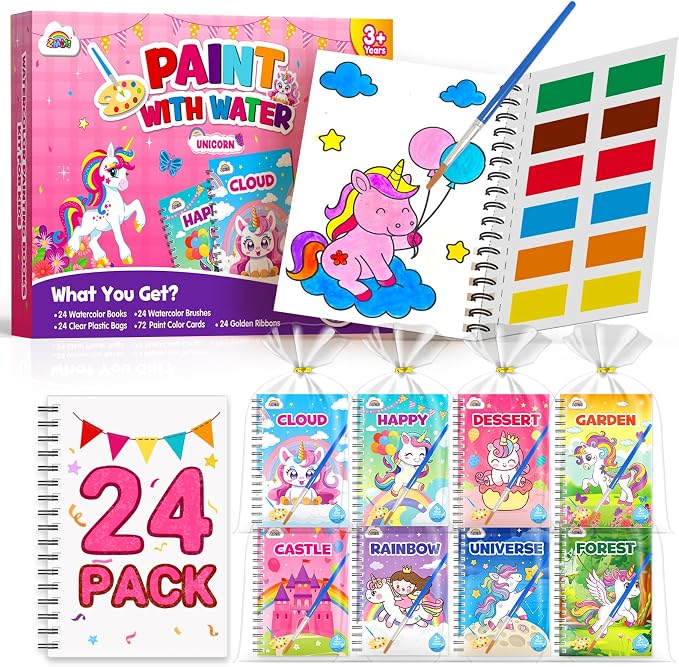 ZMLM 24 Water Coloring Books for Kids Party Favors - Bulk Mini Coloring Books for Kids Ages 4-8,Small Birthday Goodie Bag Stuffers School Teacher Return Gift Art Crafts Classroom Prizes (Unicorn)