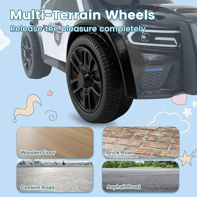 Costzon Police Car Ride On, Toddler Foot-to-Floor Sliding Car with Siren Sounds, Music & Flashing Lights, Under-Seat Storage, Kids Ride On Toys for Boys Girls 18+ Months