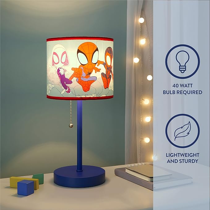 Marvel Spidey and His Amazing Friends Table Lamp,Kids Stick Lamp with Pull Chain by Idea Nuova,Fun Bedroom or Nightstand Lighting,Official Spidey Decor