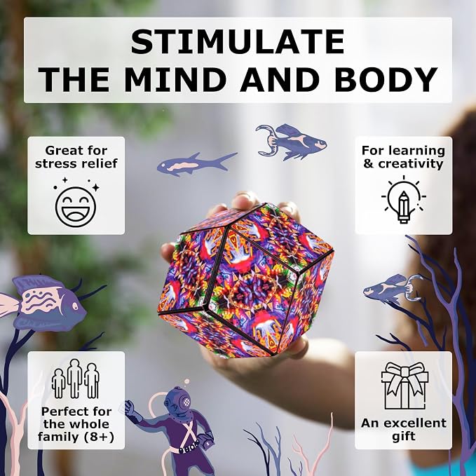 Shashibo Sensory Fidget Toy for Adults & Kids, Stress Relief Fidget Toy for Adults, Teens & Kids, Cool Fidget Toys for Desk, Classroom Must Have, Sensory Shape Shifting Cube, 100+ Possible Shapes