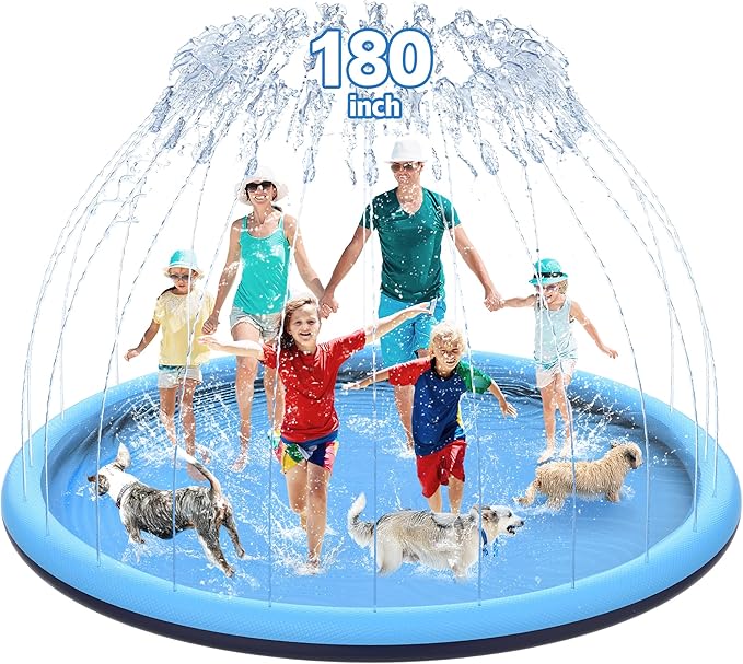 CACSPS 180" Non-Slip Splash Pad for Kids and Dog, Thicken Sprinkler Pool Summer Outdoor Water Toys, Extra Large Backyard Wading Pool for Children Boys & Girls or Pet Dog (Blue)