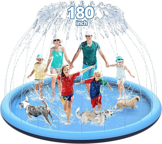 CACSPS 180" Non-Slip Splash Pad for Kids and Dog, Thicken Sprinkler Pool Summer Outdoor Water Toys, Extra Large Backyard Wading Pool for Children Boys & Girls or Pet Dog (Blue)