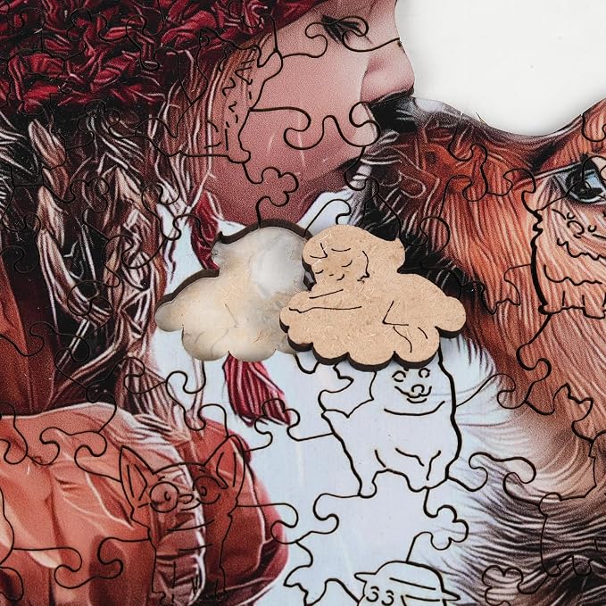 MEATRN Wooden Puzzles for Adults - Little Girl Kissing Puppy, 509 Pcs, 16.8x17 in, Cute Animal Wood Jigsaw Puzzle, Heartwarming Parent-Child Game, Birthday Gift for Kids Home Décor