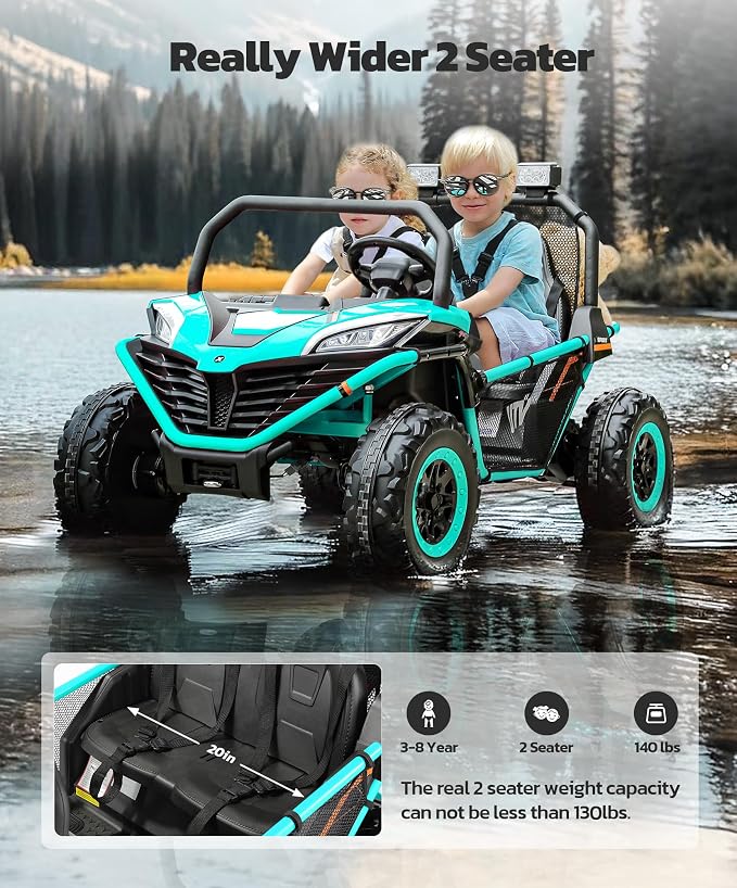 ELEMARA 24V Ride on Car for Kids, 2 Seater XL 20" Seat Ride on Toy, 10AH 4WD Battery Powered 4.5MPH Electric Car with Remote, 3 Speeds, Music Gift for Ages 3-8
