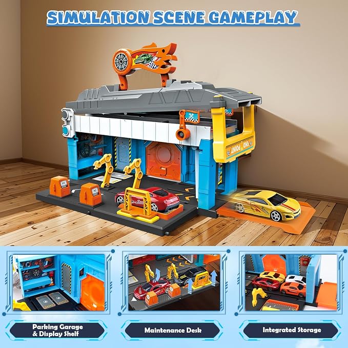 Race Tracks for Kids Ages 3-5, Racing Car Toys Set with Foldable 2 Layer Track and 6 Alloy Race Cars for Toddlers Boys, Best Birthday Xmas Gifts for Kids Age 3 4 5 6+ Years Old (Blue)
