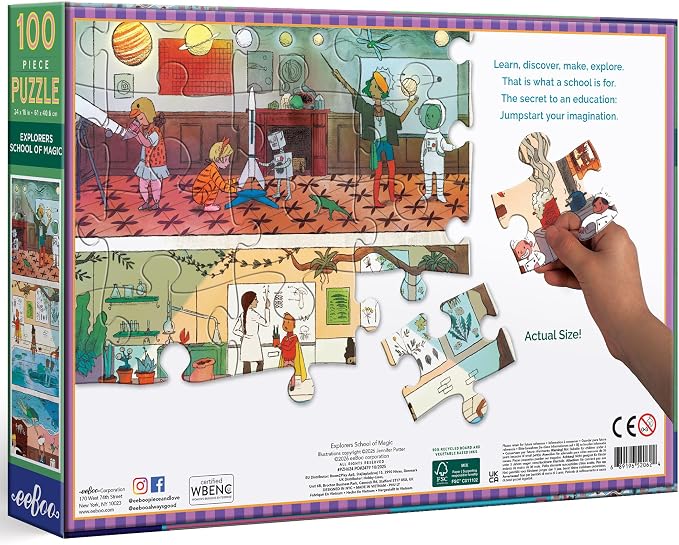 eeBoo 100 Piece Puzzle for Kids - Explorers School of Magic Children's Puzzle Wizard Themed, Large Pieces for Small Hands to Develop Motor Skills