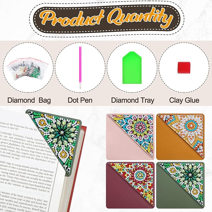 WIVICO 4 pcs Diamond Painting Bookmarks, DIY Diamond Art Kits for Adults, Book Corner - Protecting Bookmark Craft Supplies Kits for Book Lovers(Mandala)