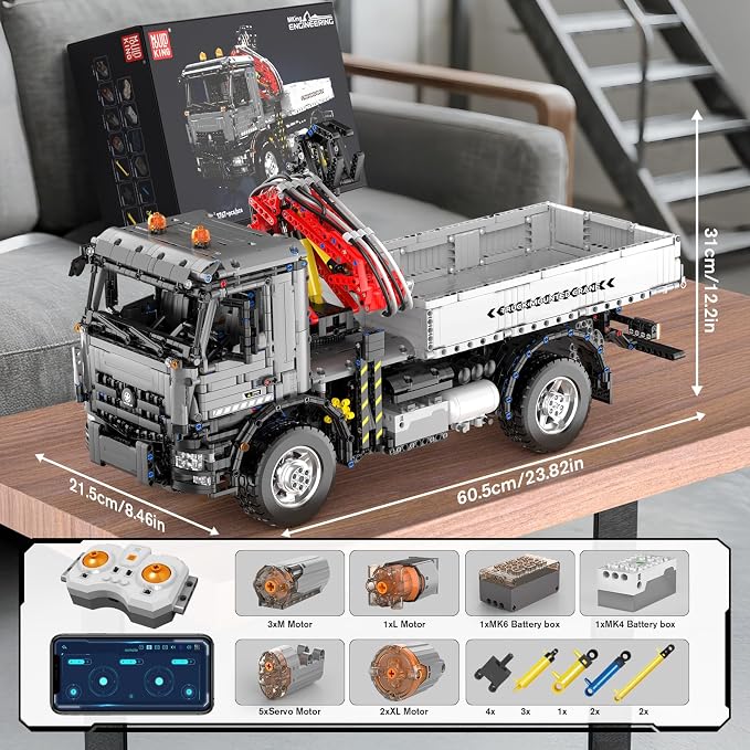 Mould King 19016 Technik Truck Building Sets, APP Programmable Construction Vehicle Block Set, Large Vehicles Crane Building Sets Gift for 14+ Adult/Collections Enthusiasts(3767 Pieces)
