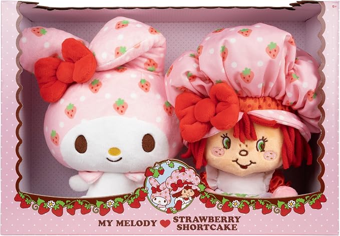 Jazwares Hello Kitty and Friends - 8-Inch Strawberry Shortcake x My Melody Plush 2-Pack - Officially Licensed Sanrio Product from Ages 6+
