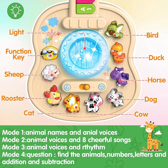 Musical Giraffe Guitar Toys for Toddlers 1-3 with Music & Light, Educational Baby Piano Toys 9-12-18 Months Interactive Music Instruments Learning Toys for 1 2 Year Old Boys Girls First Birthday Gifts
