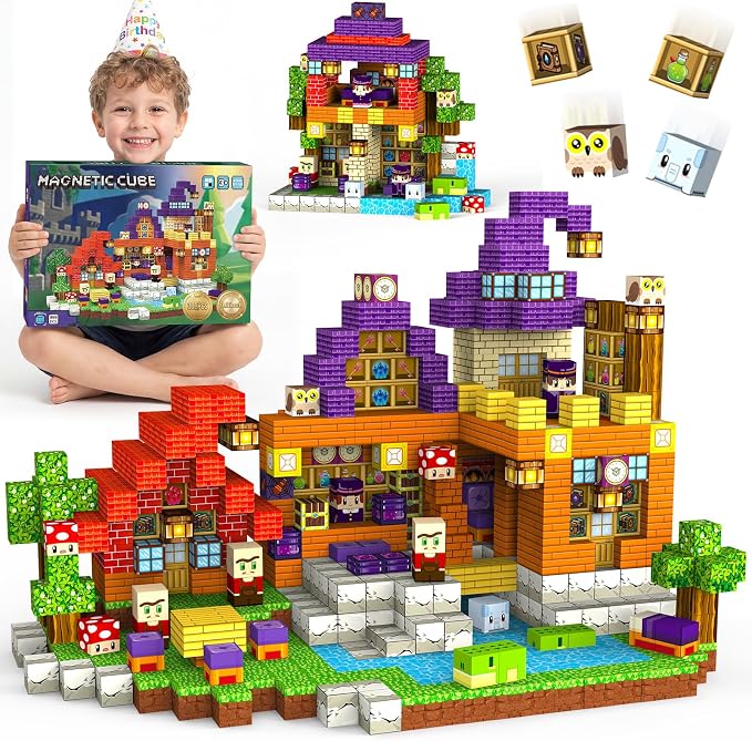 Magnetic Blocks for Kids 3-5: 300 Pcs Magic Forest Building Toys with 48 Patterns - 0.8" Pixel Sensory Cubes for Creative Construction - Birthday Gift for Boys Girls Age 3 4 5 6 7 8 Year Old