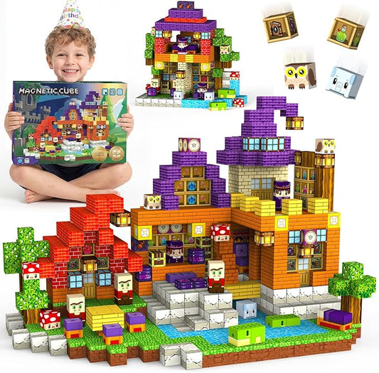 Magnetic Blocks for Kids 3-5: 300 Pcs Magic Forest Building Toys with 48 Patterns - 0.8" Pixel Sensory Cubes for Creative Construction - Birthday Gift for Boys Girls Age 3 4 5 6 7 8 Year Old