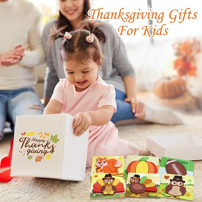 6 Pack Thanksgiving Wooden Puzzle for Toddlers, Thanksgiving Toys Jigsaw Puzzles for Thanksgiving Activities Party Favors Games Kids Boys Girls Thanksgiving Gifts Supplies