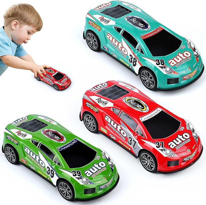 ZOHANINDL 7 inch Friction Power Car Toys Set, Push and Go Pull Back Trucks Wind up Race Car 3 Pack Suitable for Toddlers 3 4 5 6 7 Year Old Kids Toys for Boys and Girls Birthday Party