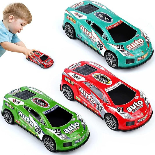 ZOHANINDL 7 inch Friction Power Car Toys Set, Push and Go Pull Back Trucks Wind up Race Car 3 Pack Suitable for Toddlers 3 4 5 6 7 Year Old Kids Toys for Boys and Girls Birthday Party