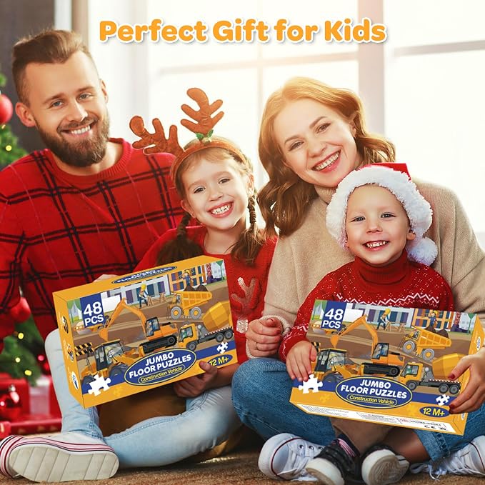 Jumbo Floor Puzzle for Kids, 48 Piece Large Construction Vehicle Jigsaw Puzzles for 3 4 5, Toddler Learning Preschool Educational Toys for 4-8, Birthday for Boys Girls